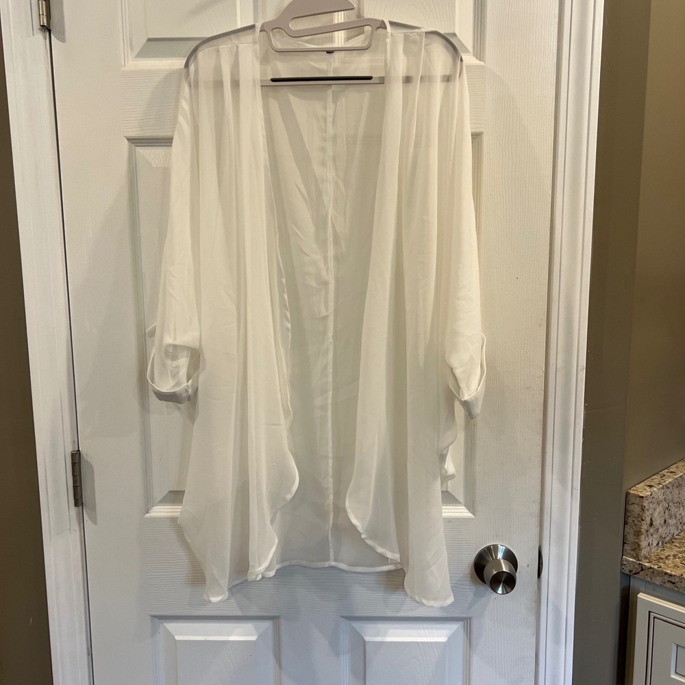 White Sheer Kimono Cardigan Open Front Chiffon Cover Up One Size